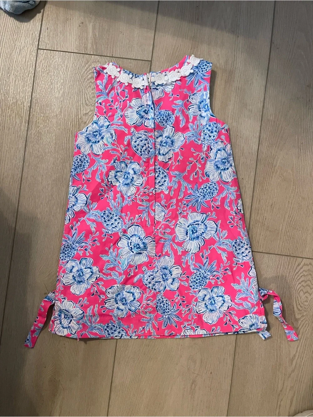 Lilly Pulitzer Girl’s Classic Lined Shift Dress Roxie Pink Blue Wave N Sea sz 4